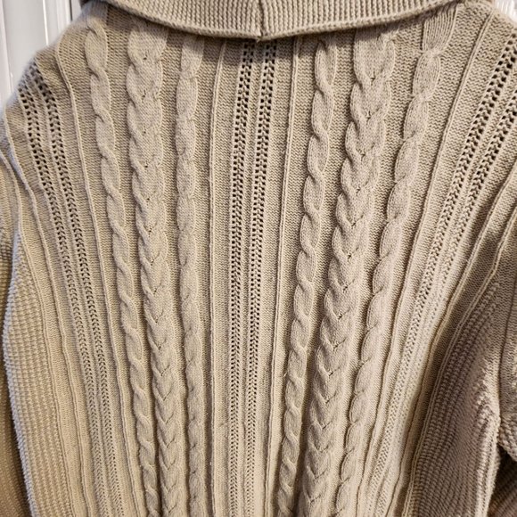 Women's Eddie Bauer Sweater SZXL Tan Cable Knit 4 Button Collared 3/4 Sleeves - Picture 5 of 6
